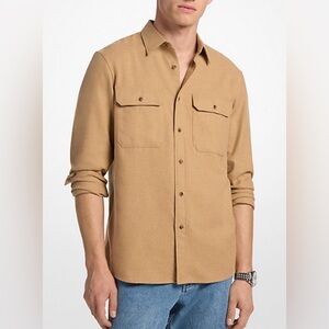 Michael Kors Men's Casual Tan Cotton Flannel Shirt